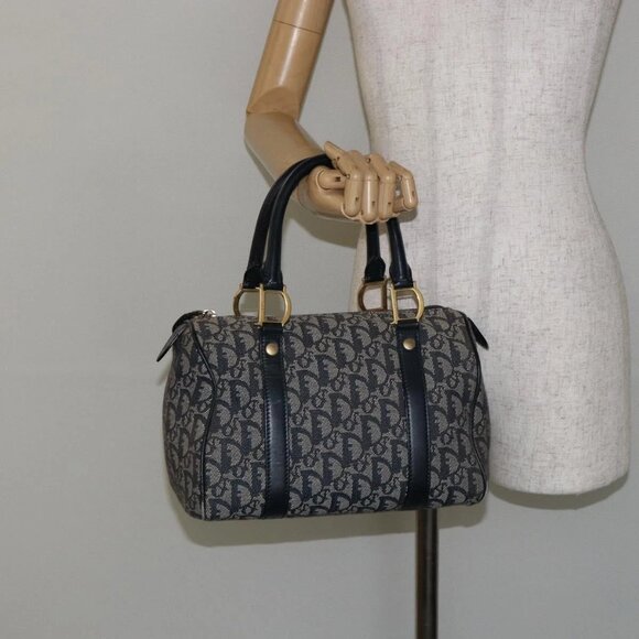 Christian Dior Trotter Canvas Hand Bag Canvas Navy Auth ep11158 - Picture 1 of 16